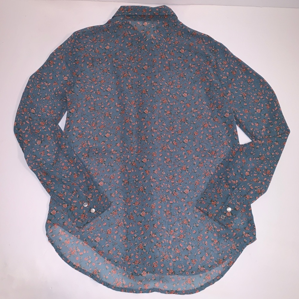 Robin-K Sheer Floral Western Button Down Blouse Sm - Picture 4 of 7
